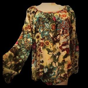 Beaded boho ornate European floral bird tunic top